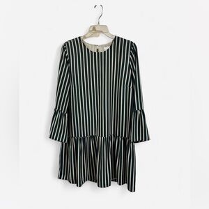 Charles Henry sz M green striped bell sleeves drop waist dress minidress